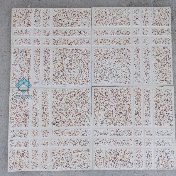 تصویر نمای بالا از چهار عدد موزاییک حیاطی مترویی در کناریکدیگر با نمره سنگ 2 الوان